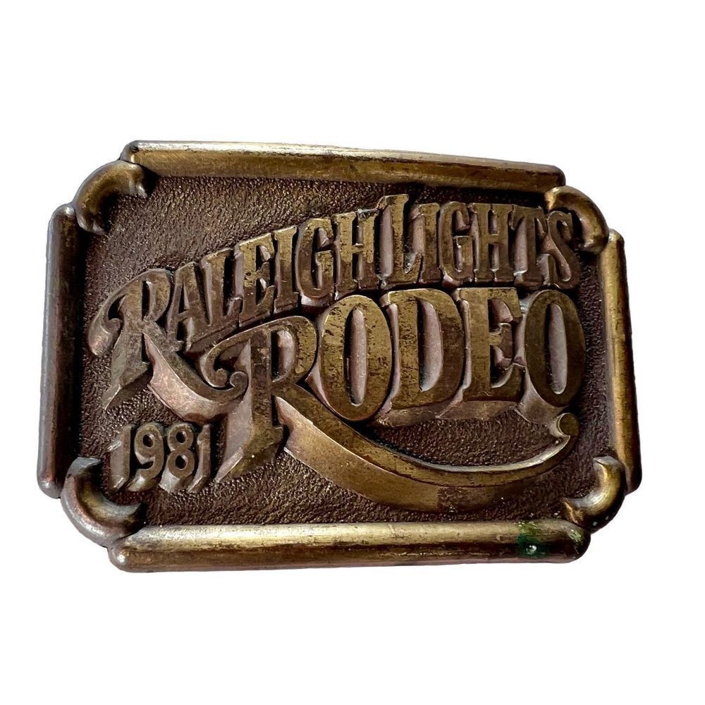Vintage 1981 Raleigh Lights Rodeo Men's Brass Belt Buckle Western Cowboy